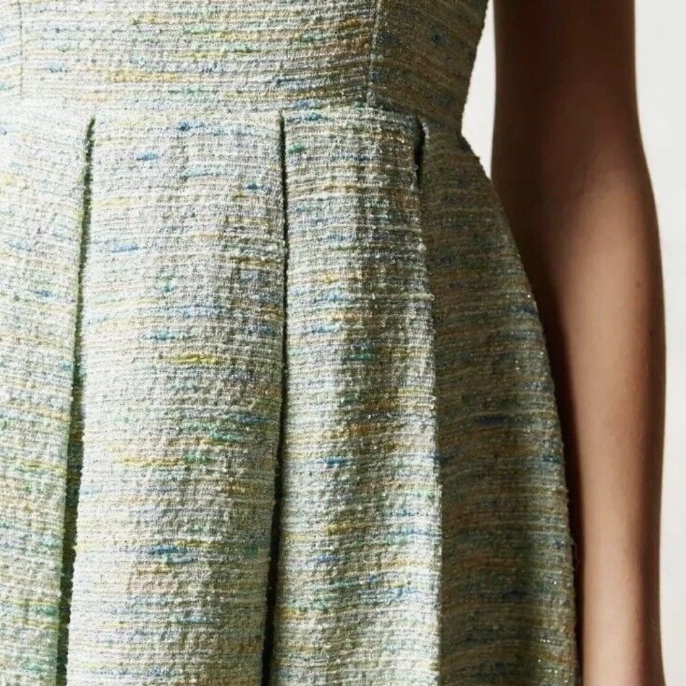 Anthropologie Mint Green Tweed Fit-and-Flare Dress - Picture 4 of 7